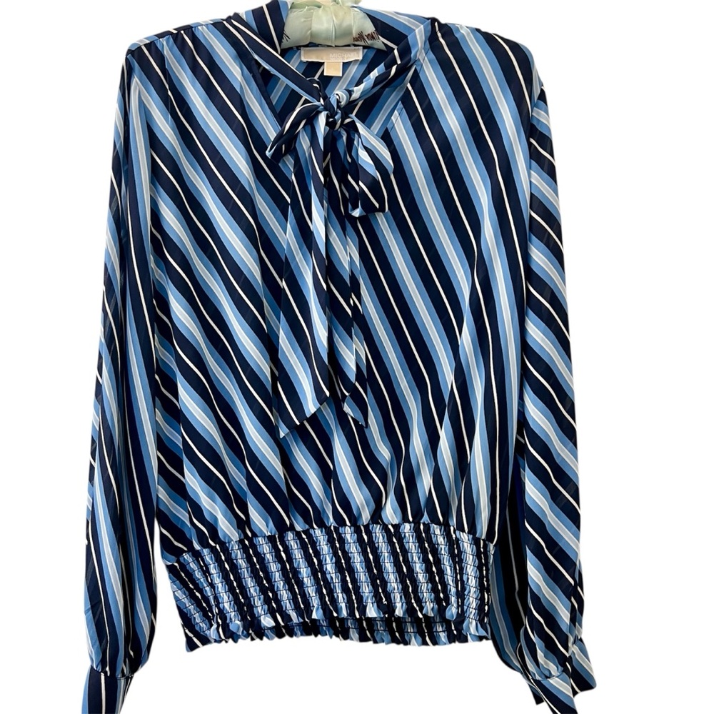 Michael Kors Sheer Striped Navy and White Women's Blouse